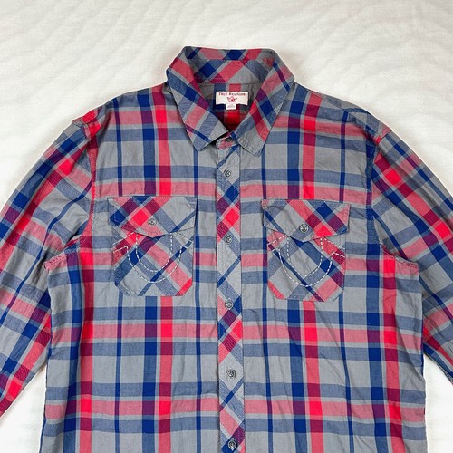 True Religion Men's sz L Multicolor Plaid Cotton L/S Button Up Western Shirt - Picture 3 of 10