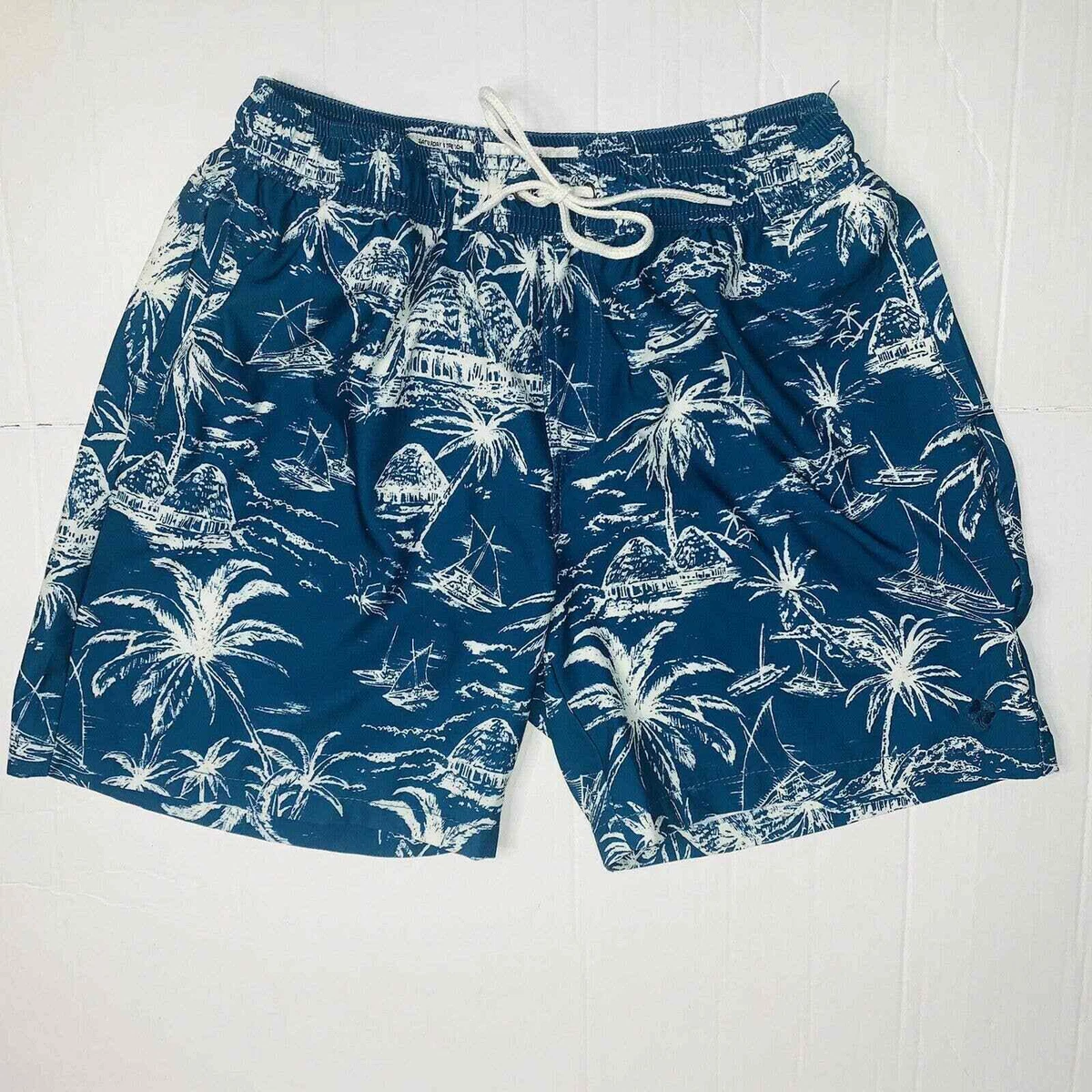 LUCKY BRAND Mens Size M Saturday Stretch Hawaiian Blue Swim Trunks