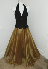 Vtg. Dave  Johnny Bl Halter Gold Skirt Prom Special Occasion Holiday Dress 9-10