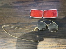 Antique Folding Eyeglasses 1/10 12K SPR w Case 16" Gold Chain AO Art Deco Opera