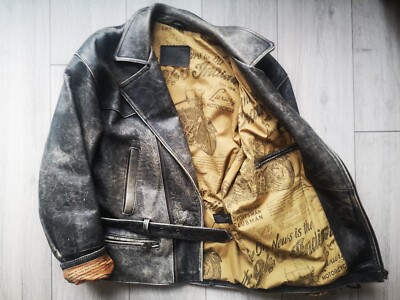 Biker-Lederjacke von Linus, used look, dickes Leder, 1A Vintage, Gr. XL