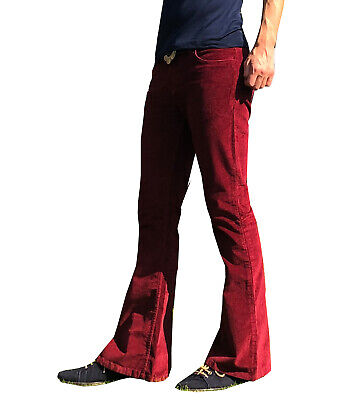 FLARES Burgundy Mens STRETCH bell bottoms Cords hippie vtg FLARES Burgundy Mens STRETCH bell bottoms Cords hippie vtg