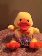 Plush creations inc mother duck chick with two babies yellow Easter 1998 vintage