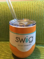Swig Life Stainless Steel Insulate Stemless 12 OZ COLD HOT ORANGE NEW