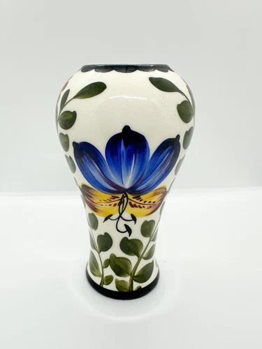 Vtg Czech Erphila Pottery Vase Hand Painted Folk Art Flowers Floral Marked
