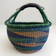 Large Bolga Basket Farmers market Basket with Leather Handle African Made