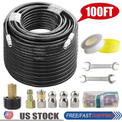 #ad Sewer Jetter Nozzles Kit 100FT Drain Cleaning Hose for Pressure Washer 5800PSI $39.58
