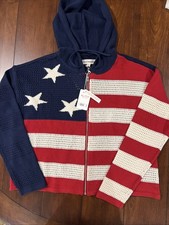NWT Lucky Brand American Flag Knit Zip Hoodie Sweater Small