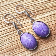 Sale Charoite Gemstone Dangle Drop Earring 925 Sterling Silver Plated Jewellery