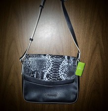 Vera Bradley Twice as Nice Crossbody Black Faux Leather Art Plaid Lining EUC