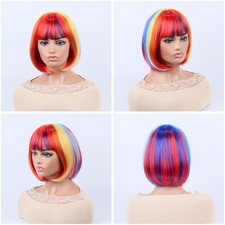 Women's Wig Short Multicolor Rainbow Party Wig Ladies Synthetic Hair Full Wig
