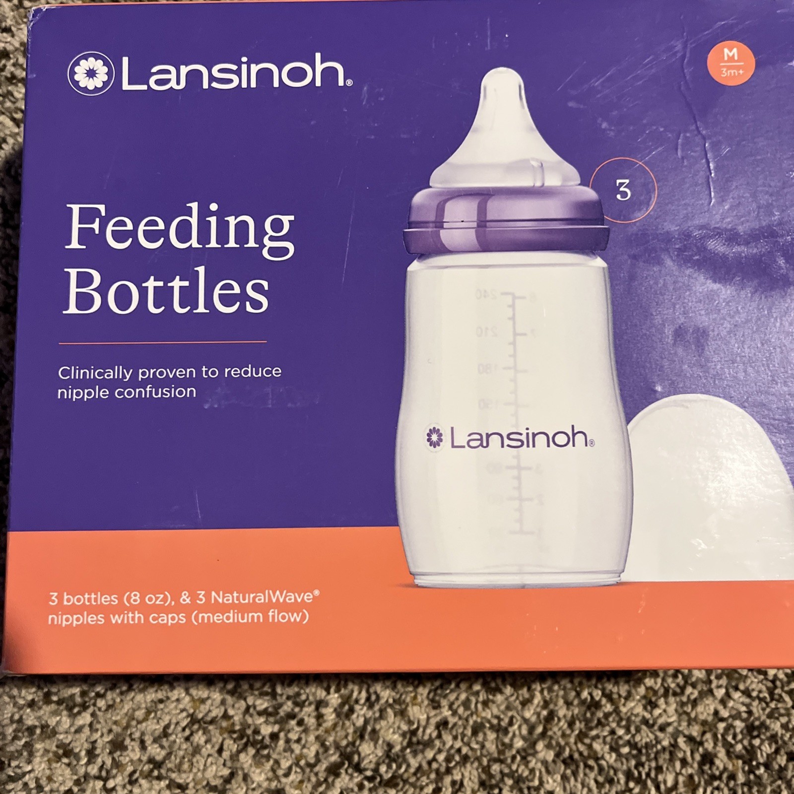 Lansinoh Feeding Bottle, 8oz. - 3 Count