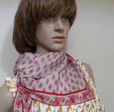 VTG - Jaeger Scarf - Paisley - Red, Gray - Hand Rolled Logo 25 x 25" Italy