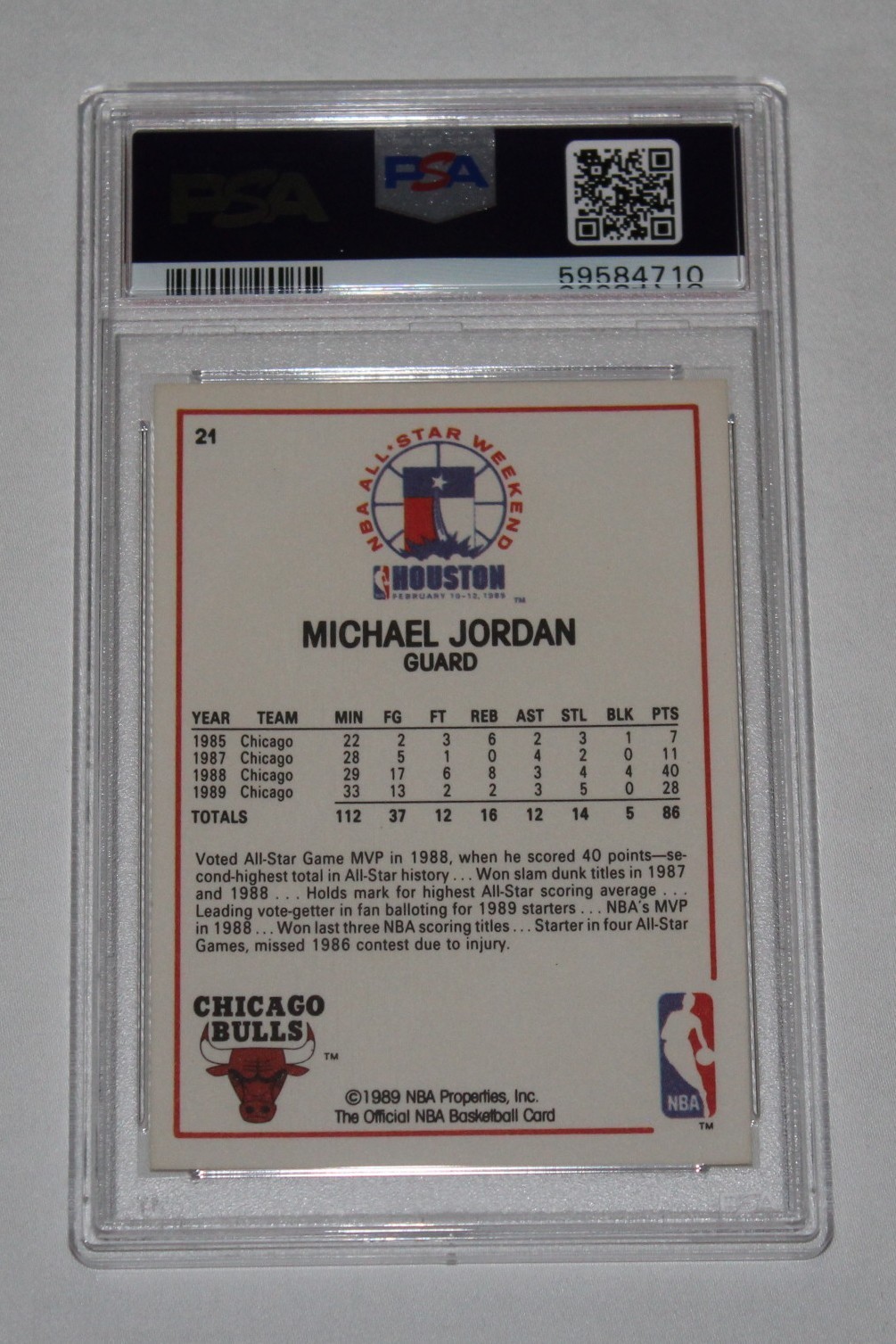 1989 Hoops Basketball Card #21 MICHAEL JORDAN ALL-STAR Bulls Graded PSA 9 MINT view 2
