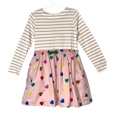 Mini Boden Hotchpotch Girl Dress In Boto Pink Confetti Heart Sz 4-5Y