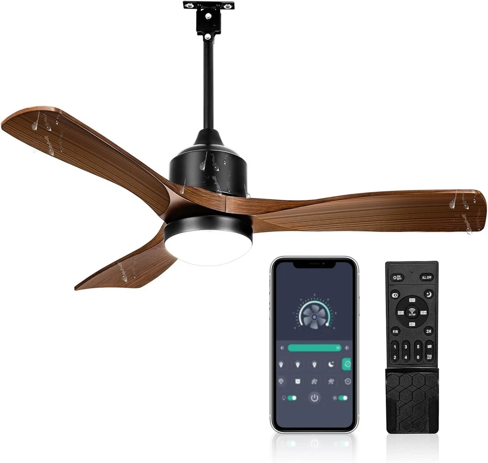 Smart Outdoor Ceiling Fan 42" IP65 Wet Rated w/ LED Light, Remote & App Control - Image 2 of 4