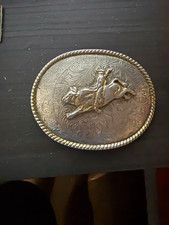 W Western Americana Oval Belt Buckle Engraved Bull Rider Made in USA