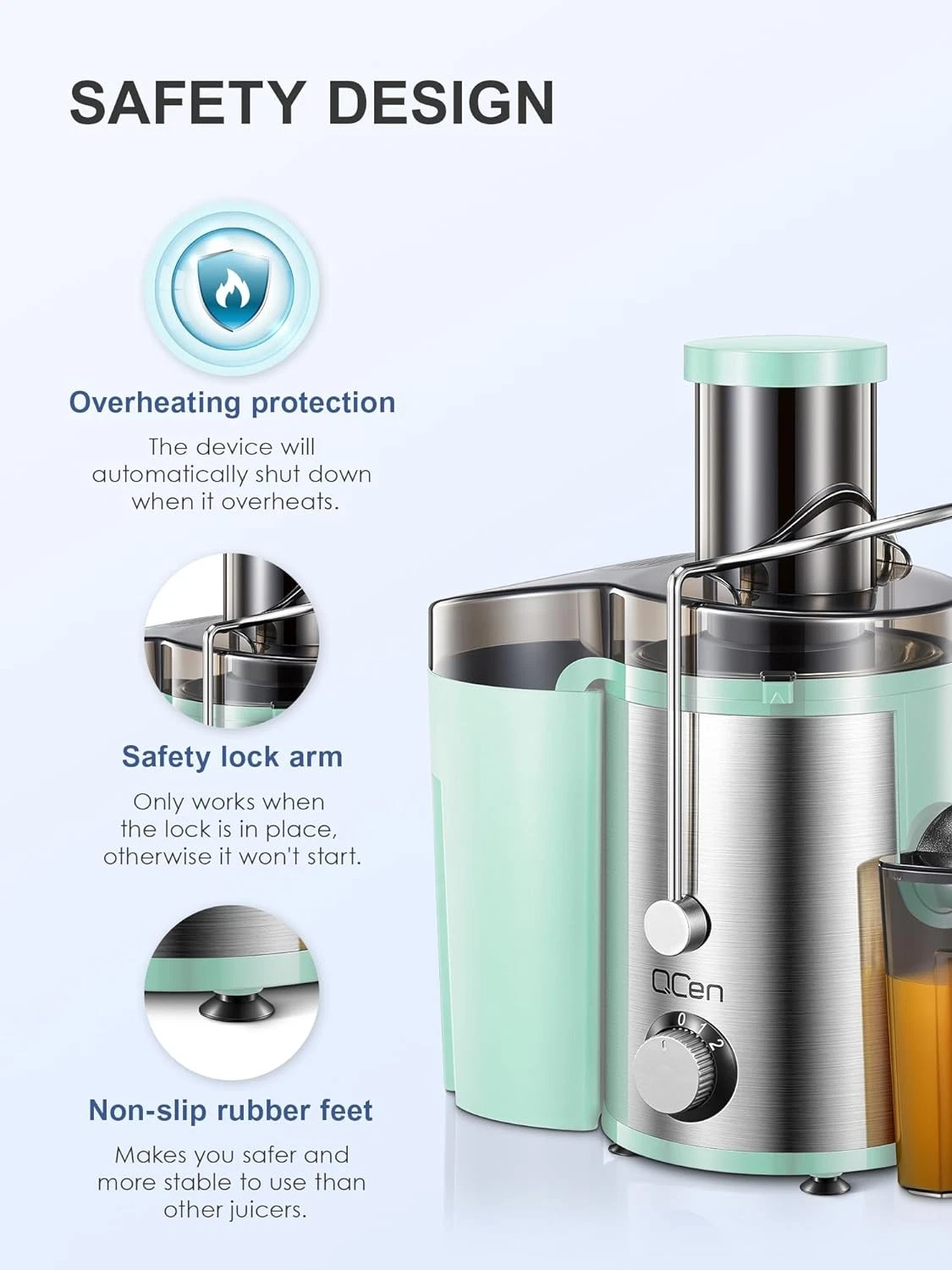 QCEN Juicer Machine 800W Centrifugal Juicer Extractor w/ 3” Mouth KS-500H - Aqua