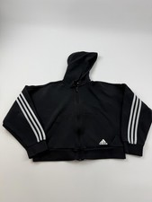 Adidas Hoodie Sweatshirt Womens Small Black Full Zip 3-Stripes Fleece