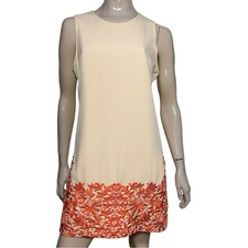 Lucy Paris Women’s Size L Cream Tan Orange Lace Hem Tank Sleeveless Sheath Dress