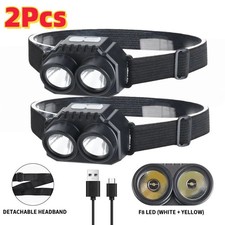 2X Super Bright Waterproof Head Torch Headlight LED USB Rechargeable Headlamp