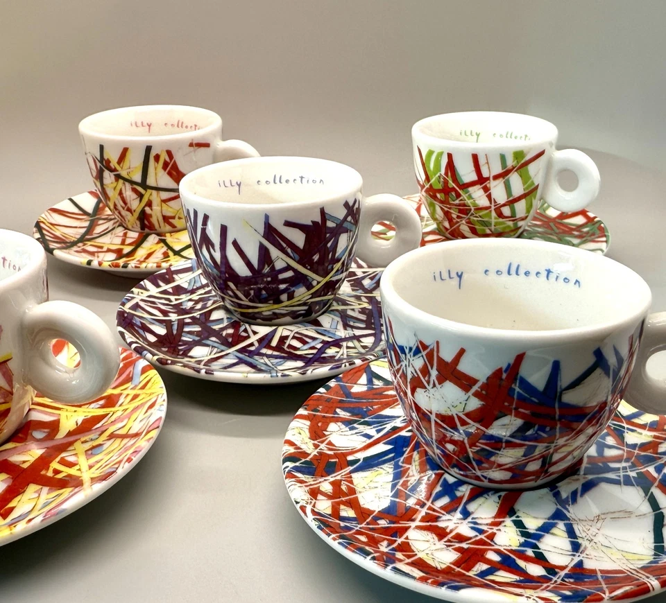 5 juegos de platillos para tazas de café espresso Illy Collection Italian Riviera James Rosenquist 1996 Foto 4 de 4