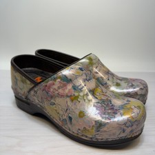 Womens Dansko XP Floral Patent Leather Slip On Nursing Clogs Size EU 38 7.5-8