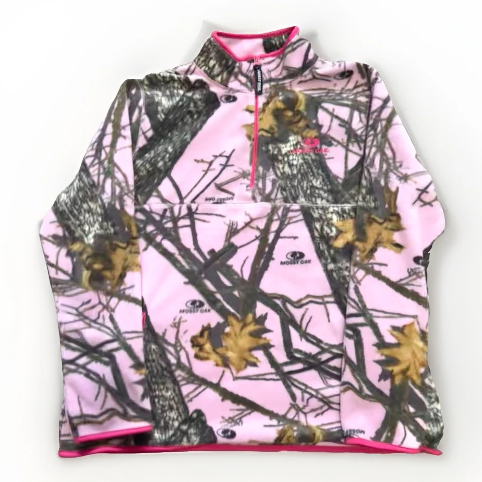 Mossy Oak Pullover Womens XXL/2XG(20) Pink Camo Fleece Half Zip Pockets Outdoors - Image 3 of 4