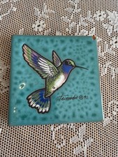 Cleo Teissedre Hummingbird Hand Painted Art Tile Trivet Wall Hanging 4” Signed