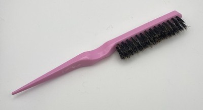 Vtg Styling Hair Brush Strokes Pink Thumb Rest Rat Tail Nylon Stiff Bristles