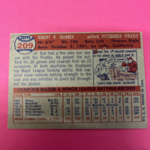1957 Topps #209 Bob Skinner - Pittsburgh Pirates mark on back - Picture 2 of 4