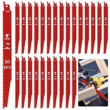50 Pack 9 Inch 6/12 TPI Reciprocating Saw Blades, Bi-Metal Cutting Red