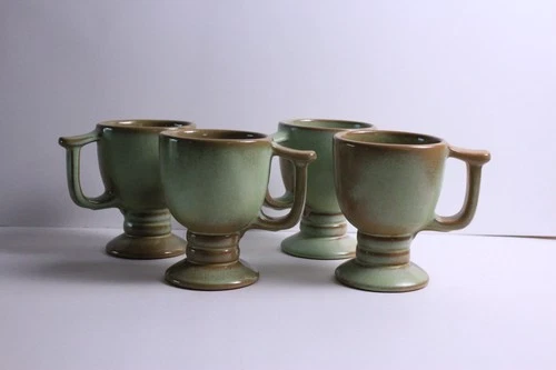 Frankoma Pottery C13 Pedestal Mugs Set Of 4 Prairie Green