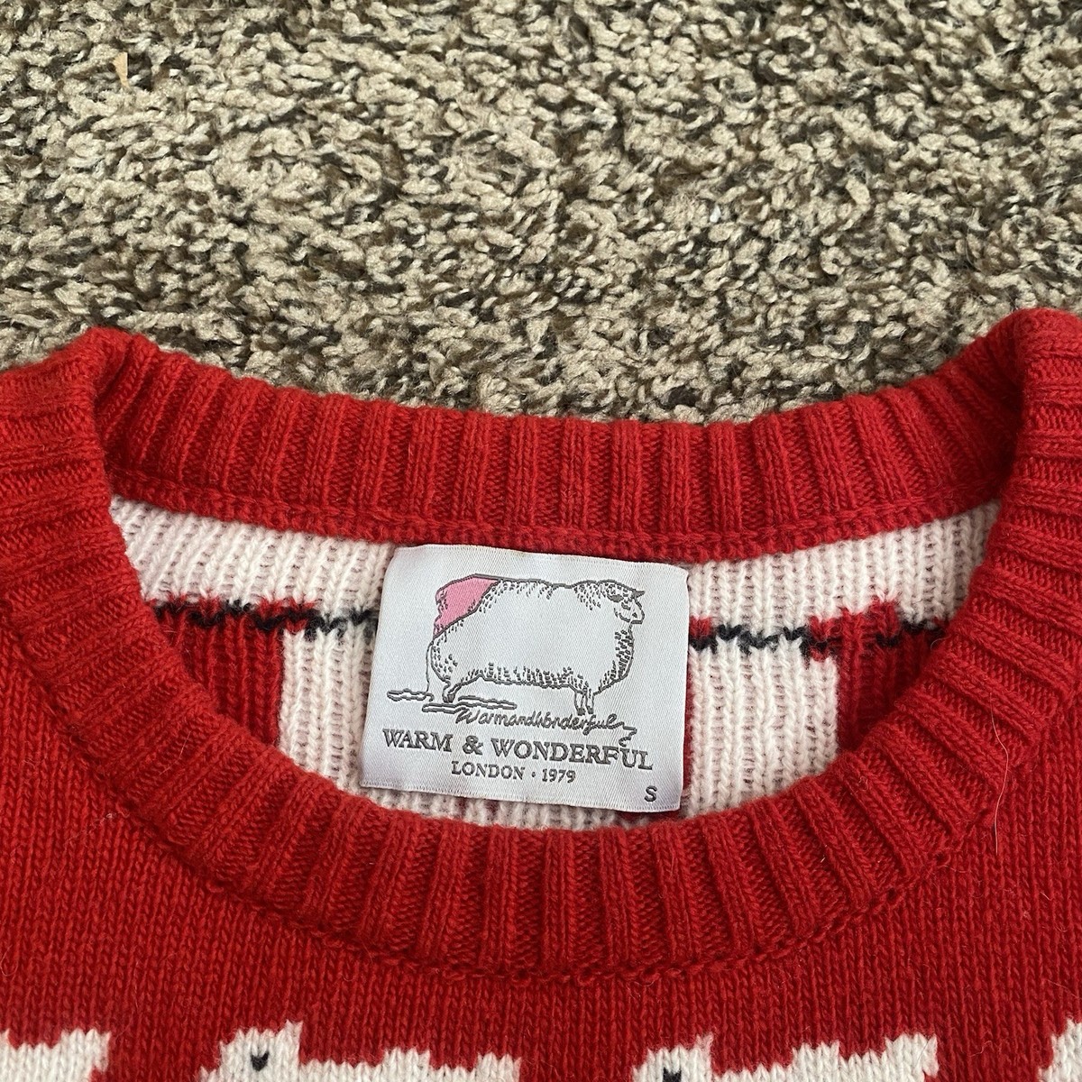 Vintage Warm & Wonderful Princess Diana Red Black Sheep Wool