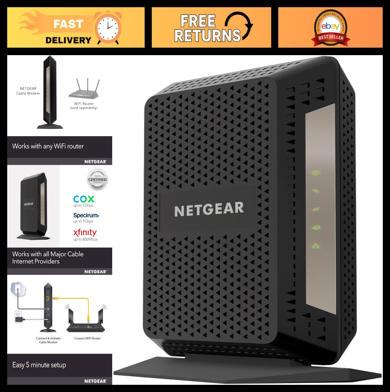 High-Speed DOCSIS 3.1 Gigabit Cable Modem (32x8) - Compatible with XFINITY, Cox