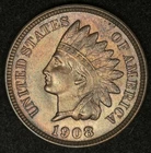 1908 INDIAN HEAD CENT LUSTROUS CHOICE UNCIRCULATED LOVELY COLOR TONED