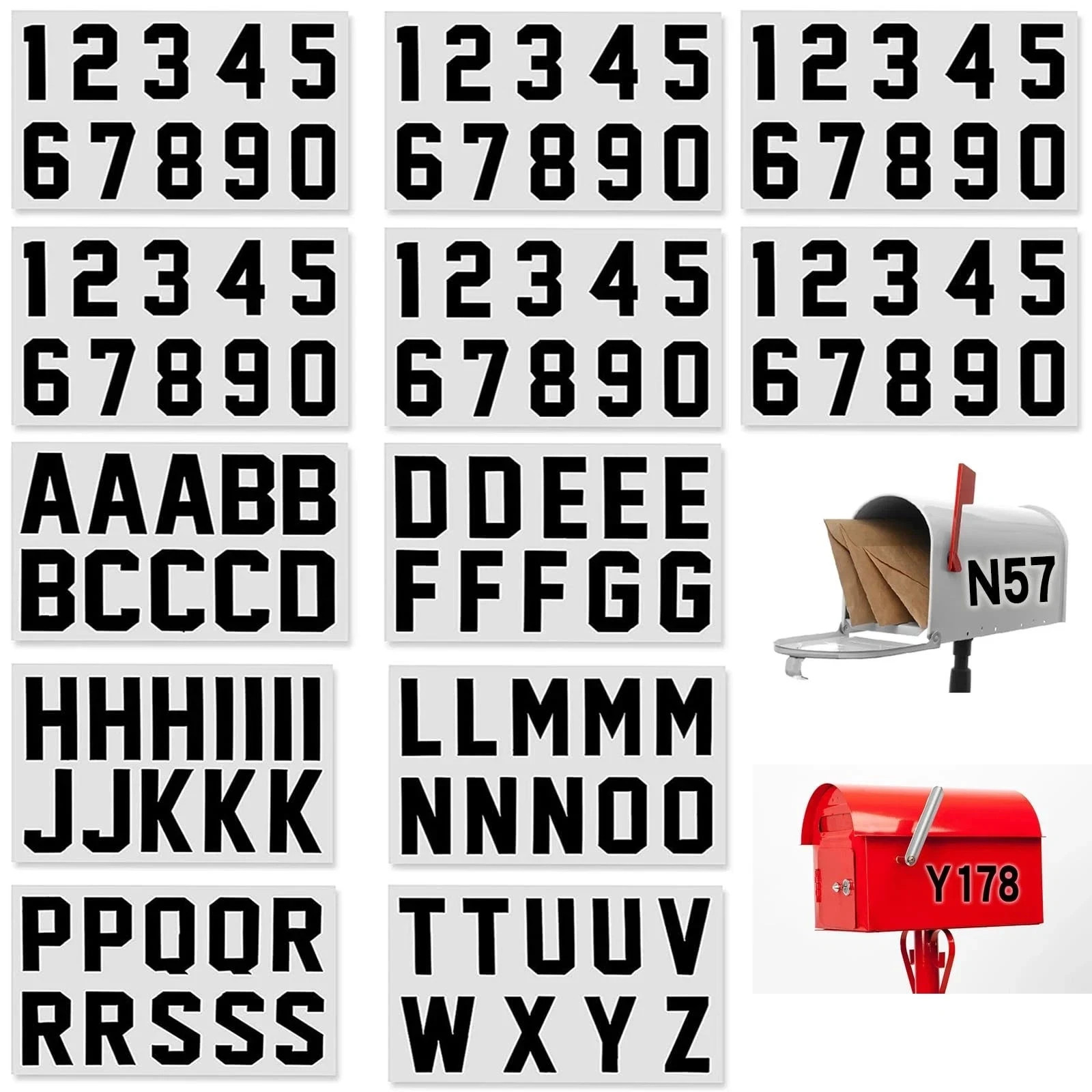 120 PCS Reflective Mailbox Number and Letters Stickers,3 inches 3in, Black