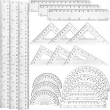 Tenare 18 Pcs Plastic Clear Math Set Includes Protractor Triangle Rulers 12...