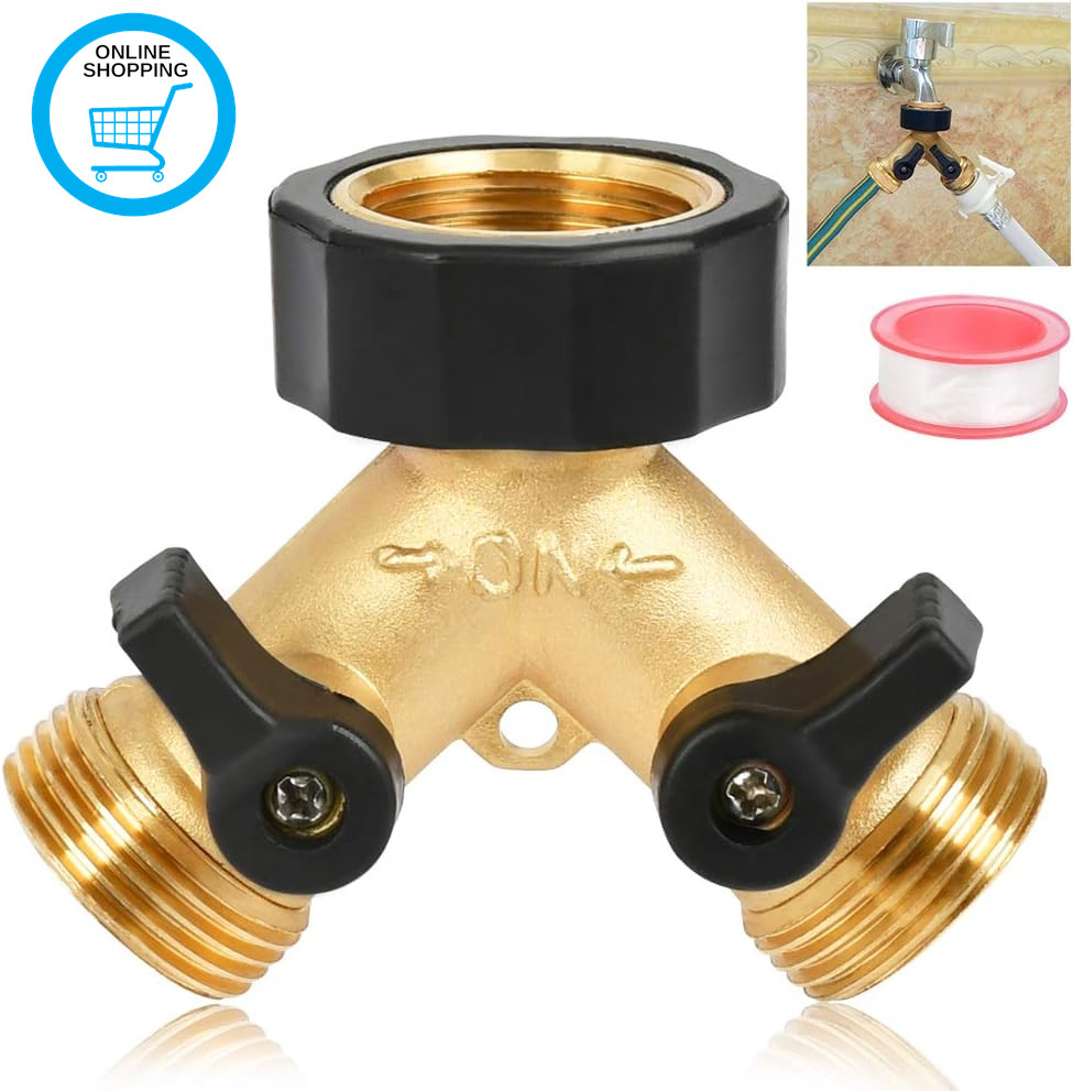 Double Washing Machine Tap 2-Way Y-Dispenser 3/4 Inch for Connecting 2 Appliance
