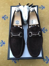 Gucci Loafers Shoes Suede Brown Silver Horsebit Buckle Mens US 7 UK 6.5 EU 40.5