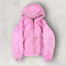 Carhartt Jacket Pink Hooded Sherpa Lined Coat Youth Girls 7/8 Small Distressed