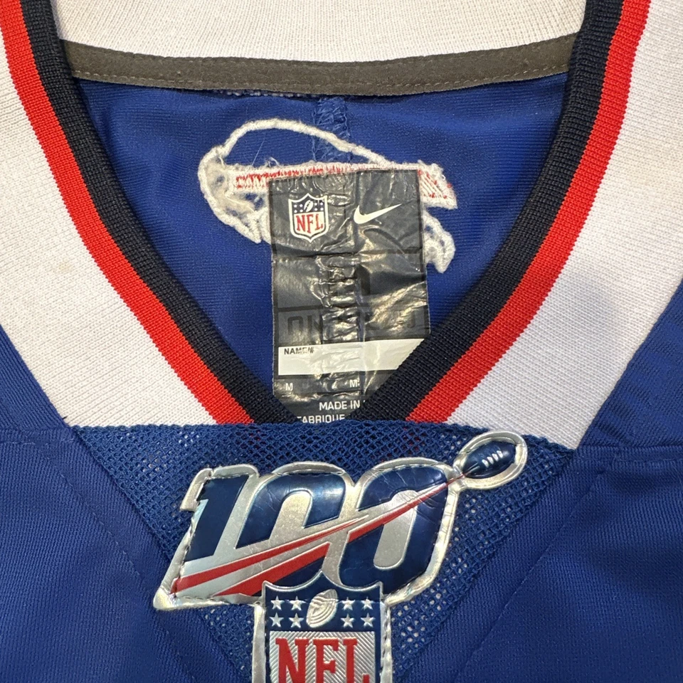 Nuevo parche Nike Jim Kelly Buffalo Bills azul NFL juego camiseta para hombre talla M NFL 100 Foto 3 de 4