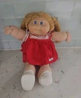 Vintage Cabbage Patch Kids Blonde Hair Doll Blue Eyes Red Dress Missing 1 Shoe
