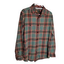 Orvis Shirt Men's Medium Fairbanks Red Green Blue Plaid Flannel Cotton Outdoors