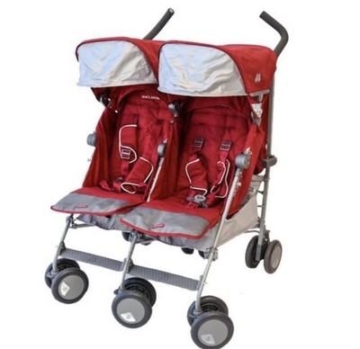 Red Maclaren Twin Techno double stroller 