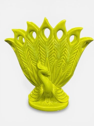 Vintage Royal Haeger Peacock Vase 2453 Chartreuse Green Mid Century Ceramic USA