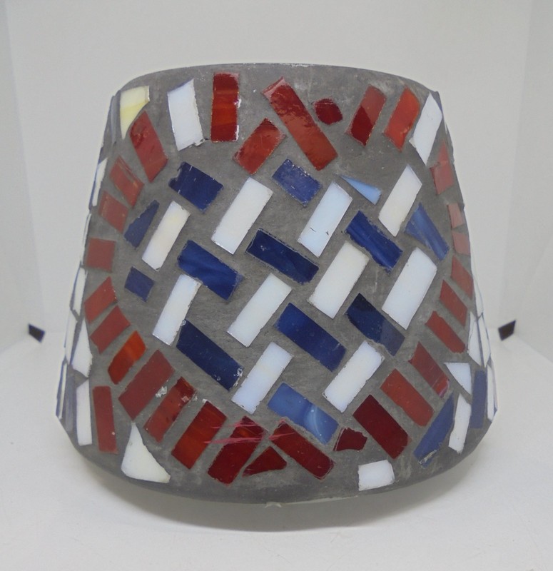 Home Interior Mosaic Glass Candle Jar Topper Shade Red White & Blue