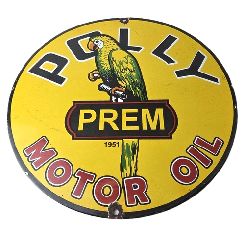 Vintage Polly Motor Oil Sign - Porcelain Premium Gasoline Pump Plate Sign