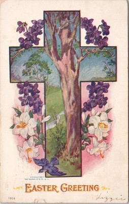 1907 Easter Cross & Flowers Postcard - Ullman Mfg Co Reading PA Postmark 1908