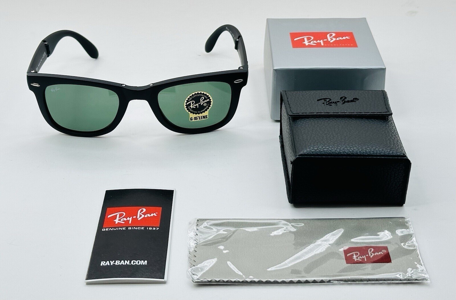 Ray-Ban Wayfarer Folding RB4105 Sunglasses - Matte Black Frame / Green Lens 50mm